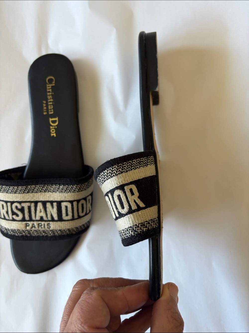 Christian Dior Black and Cream Logo Espadrille Slide Size 37 Made in Italy Sold - Picture 12 of 13